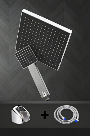 Modern Kare Duş Başlığı Seti | Ayarlanabilir Tepe Duş & El Duş + Hortum Tutacak