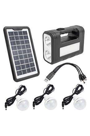 Gd-8017s Panelli Solar Lamba 3 Ampullü Set Akülü Solar Işıldak Fener