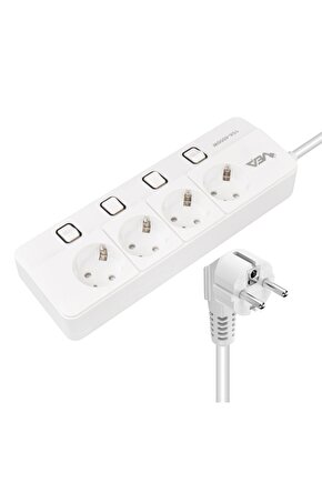 Ve-xman104 A Class 4lü Ayrı Anahtarlı 1.5 Metre Akım Korumalı Grup Priz (MADE IN MALAYSIA) (K95)