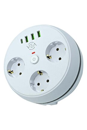 Vea VE-26583 3'LÜ 1.5 Metre Kablolu 3 USB  TYPE-C Girişli Akım Korumalı Grup Priz (4832)