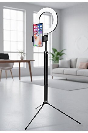 Ayarlanabilir Tripodlu 2 in 1 LED Halkalı Selfie Işığı | Makyaj, Yayın ve Çekim Işığı
