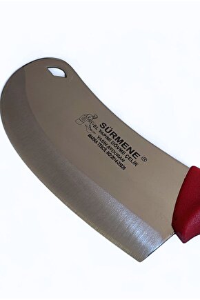 Sürmene El Yapımı Dövme Çelik Kasap Satırı – 29 cm Kırmızı Saplı Et Doğrama Bıçağı
