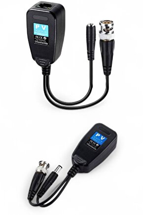 BNC to RJ45 Video Balun + Power Konnektör | CCTV Kamera İçin Görüntü ve Güç Aktarıcı Dönüştürücü Set
