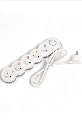 5’li Beyaz Grup Priz – 1.5 Metre Kablo, Anahtarlı, Akım Korumalı, Topraklı Çoklu Priz