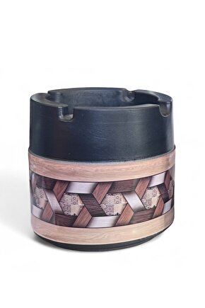 Ahşap Desenli Cam Hazneli Metal Küllük