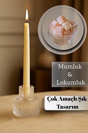 3 adet Çok Amaçlı Cam Mumluk ve Lokumluk – Şık Dekoratif Tasarım