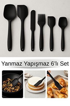Yanmaz Yapışmaz Silikon 6’lı Mutfak Gereçleri Seti – Spatula, Fırça, Kaşık Set
