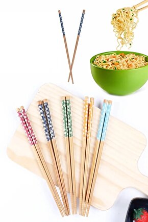 5 Çift Desenli Yıkanabilir Kore Çin Japon Bambu Chopsticks Yemek Çubuğu | Sushi Çubuğu