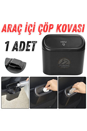 Araba Çöp Kutusu Portatif Araç İçi Taşınabilir Kapaklı Organizer Çöp Kovası İtme Kapaklı Kova(SİYAH)
