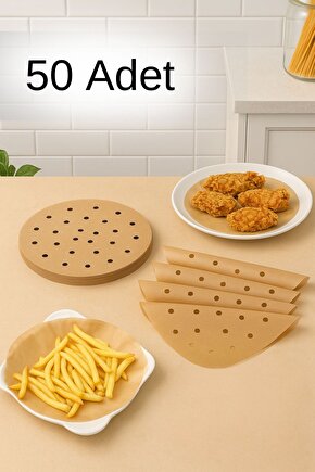 50 Adet Delikli Yuvarlak Airfryer Yağlı Pişirme Kağıdı