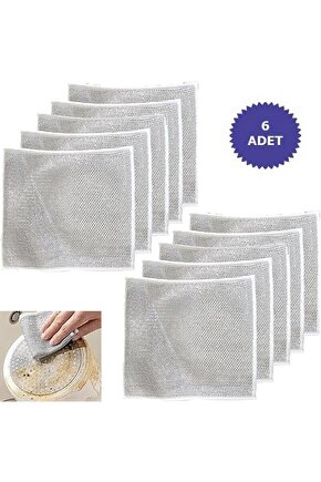6 Adet Çok Amaçlı Tel Bulaşık Yıkama Bezi Yeni Çok Fonksiyonlu Çizilmez Bez Sihirli Bez Gri