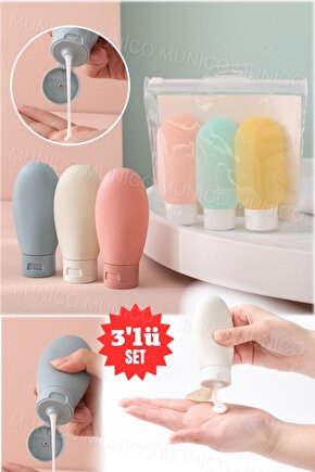 Sızdırmaz Krem ve Şampuan Kapları Seyahat İçin 3 Adet 60 ML Şişe Seti Tatil İçin İdeal Boy Şişeler