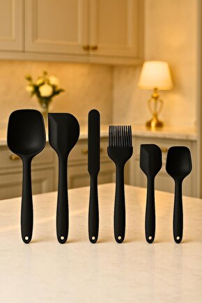 6’lı Siyah Isıya Dayanıklı Silikon Mutfak Spatula Seti