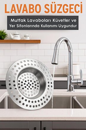 2Lİ Paslanmaz Çelik Lavabo Gideri Süzgeci - 2mm Delikli Tıkanma Önleyici Filtre Aparatı
