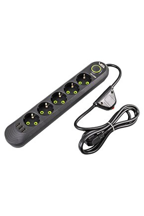 5’li 1.5 Metre Kablolu 3 Usb’li Siyah Akım Korumalı Priz hllgroup 990396