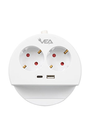 Vea Ve- G1102c 2li Usb + Type-c Girişli Telefon Standlı 1.5 Metre Grup Priz