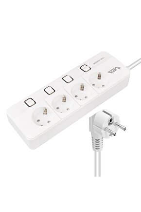 Ve-xman104 A Class 4lü Ayrı Anahtarlı 1.5 Metre Akım Korumalı Grup Priz (MADE IN MALAYSIA)