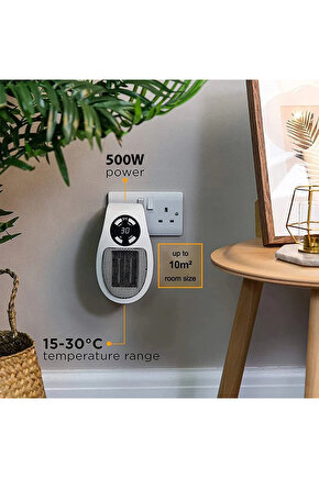 Zaman Ayarlı Otomatik 500 Watt Uzaktan Kumandalı Priz Tipi Mini Fanlı Isıtıcı Elektrikli Isıtıcı