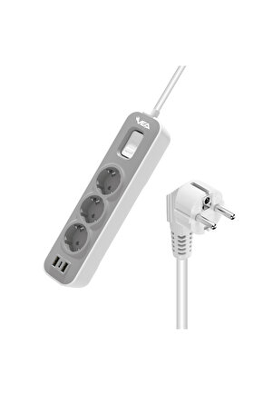 VE-NOVA103U A Class 3Lü 2 Usbli Anahtarlı 1.5 Metre Akım Korumalı Priz
