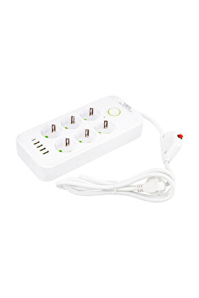 6 Topraklı Priz 4 USB + 1 TYPE-C Girişli Akım Korumalı 1.5 Metre Çocuk Koruma Gurup Priz