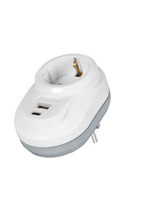 Topraklı Akım Korumalı USB + TYPE-C Girişli Çocuk Koruma Prizi AXE7-I1