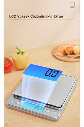 3 Kg Dijital Metal Hassas Terazi 0.1 Gram Lcd Yüksek Çözünürlük