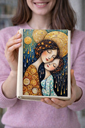 Anne Kız Desenli Bez Kitap Kılıfı – Baskılı Kumaş Kitap Kabı, Kitap Koruyucu