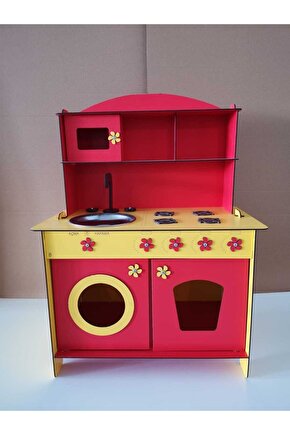 Montessori Eğitici Ahşap Çocuk Oyuncak Mutfak Kırmızı 3 Mm 84x60 Cm