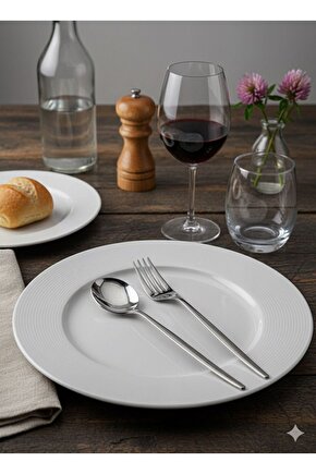 Round Yeni Nesil 24 Parça 12 Kişilik Yemek Kaşığı ve Yemek Çatalı Paslanmaz Çelik