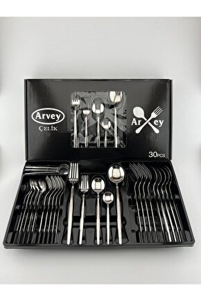 Round Yeni Nesil 30 Parça 6 Kişilik Çatal Kaşık Takımı Paslanmaz Çelik (Kutulu)