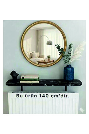 4 KÖŞE OVAL Petek Üstü Raf Duvara Montajsız Kalorifer Peteği Üstü Raf 140x18cm SİYAH MERMER DESEN