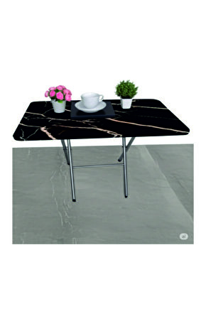 Katlanabilir Mutfak Masası 60x90 Yemek Masası Balkon Masası-çalışma masası-KAMP MASASI SİYAH MERMER
