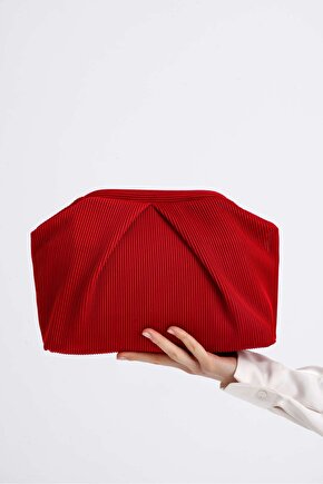 Heybes Kadın Kırmızı Piliseli Clutch El Çantası