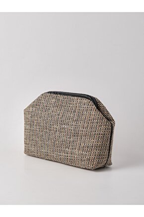 Heybes Kadın Siyah Biyeli Çizgili Jüt Hasır Clutch El Çantası