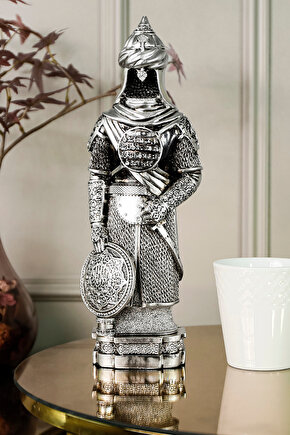 Osmanlı Zırh Tarihi Asker Biblo Lüks Gümüş Kaplama Obje Ihlas Suresi Işlemeli Dekoratif Figür