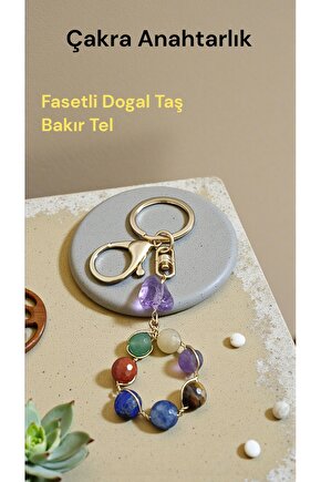 Doğal Taş Çakra Anahtarlık Faset kesim 8mm 7 li kristal.Ametis dogal kesim