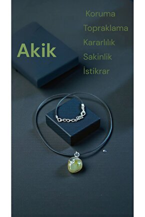 Doğal Tas Kolye Celik Zincir Sitrin Ametist Akik Turmalin