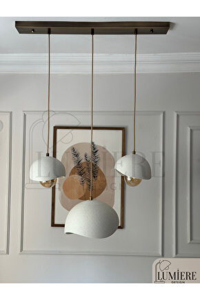 Beton Görünümlü İskandinav Bohem 3’lü Sarkıt Avize - Yemek Masası Salon Avize + Ampul Dahil