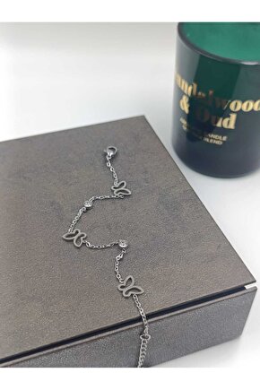 Mini Kelebek Detaylı Çelik Bileklik