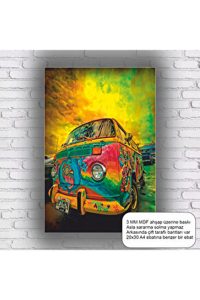 hippi karavan illüstrasyon ev dekorasyon mdf tablo retro ahşap poster