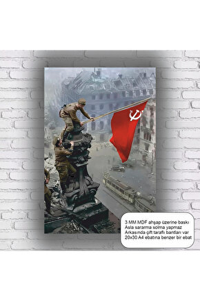 cccp sovyetler birliği kızıl ordu sosyalizm almanya orak çekiçli bayrak mdf tablo retro ahşap poster