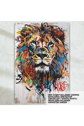 aslan popart duvar sanatı ev dekorasyon tablo retro ahşap poster