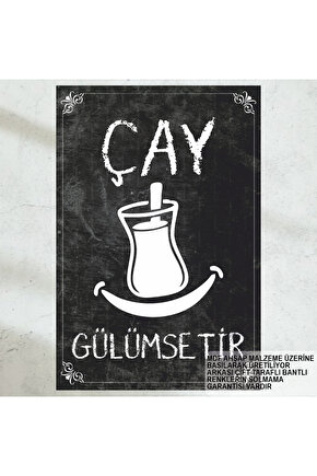 çay emoji çay gülümsetir ev mutfak kafe dekorasyon tablo retro ahşap poster