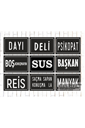 9 Parça Karışık Yazılı Ahşap Tablo Seti sokak jargonu atarlı komik sözler duvar yazıları