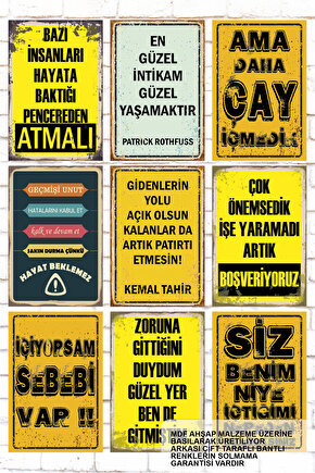 9 Parça Karışık Yazılı Ahşap Tablo Seti atarlı komik kamyon arkası sözler duvar yazıları