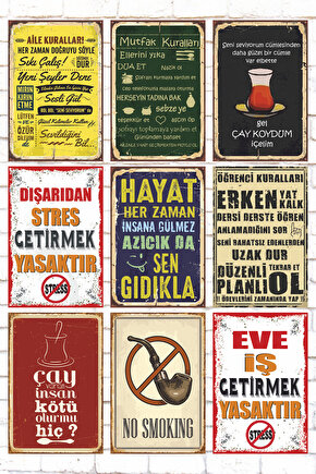 9 parça karışık ahşap tablo poster seti ev aile mutfak kuralları