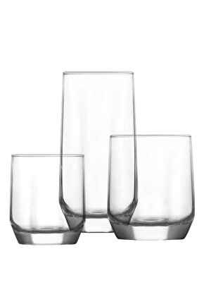 Diamond Cam Bardak Seti 18li (6 Su Bardağı, 6 Viski Bardağı, 6 Meşrubat Bardağı)