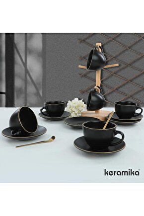 12 Parça 6 Kişilik Çay Fincanı Mat Siyah