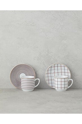 Ashley Porselen Kahve Fincan Takımı 4 Parça 2 Kişilik Siyah-Bordo (4.08.2025)