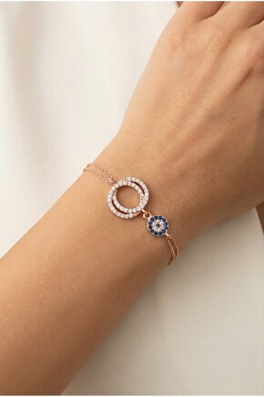 Taşlı Halkalı Rose Bileklik